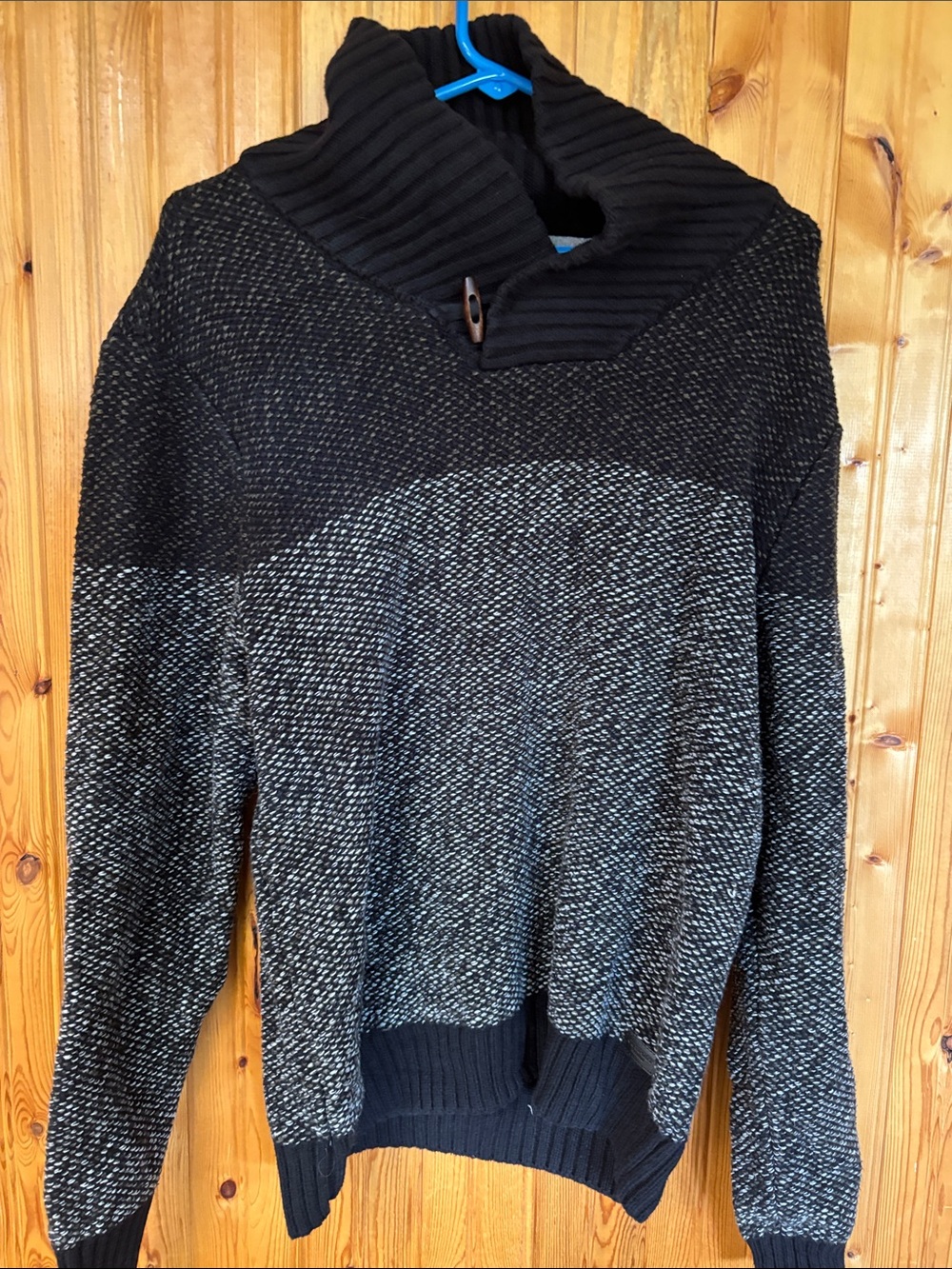 Men's Black and Gray Shawl Collar Sweater